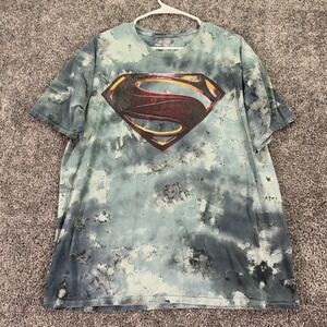 Justice League Shirt Mens XL Blue Superman Logo Graphic Tie Dye DC Comics Tee